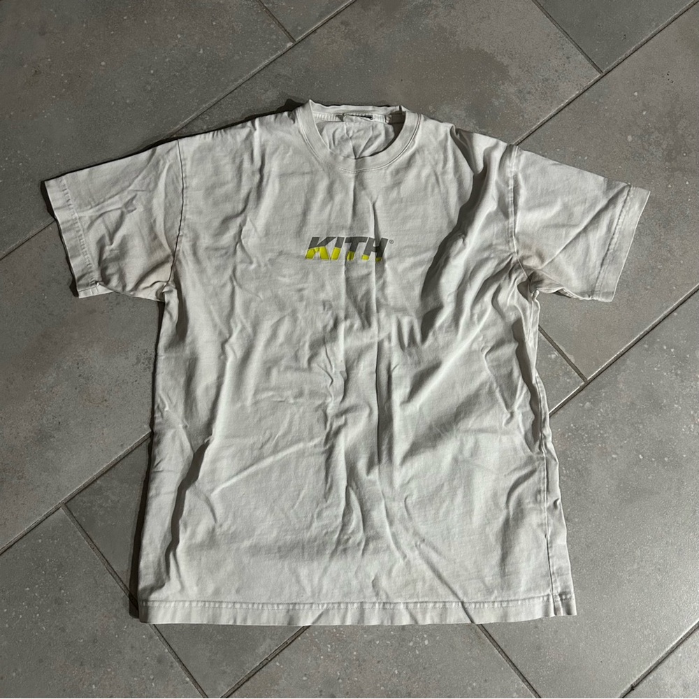 Kith White Short-Sleeve Tee with Yellow Logo Accent